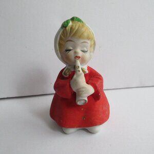UC&GC Ceramic Christmas Girl Playing Musical Instrument Figurine Matte Vintage